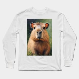 Cute Capybara Face Oil Painting Art Long Sleeve T-Shirt